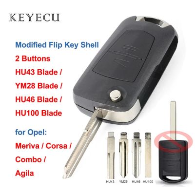 เคสกรอบรีโมกุญแจแบบพลิกดัดแปลง2ปุ่มสำหรับโอเปิลคอร์ซ่า Agila Meriva Combo - HU43/YM28/HU46/HU100