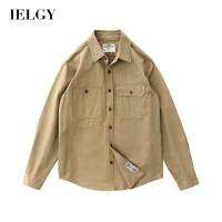 IELGY เสื้อทำงานแขนยาวอเมริกันย้อนยุคสำหรับผู้ชาย