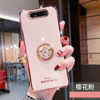 สำหรับSamsung Galaxy A80 + Rhinestoneกรอบที่ยึดขาตั้ง,เงาเคสกันกระแทกแบบชุบนุ่มTPUซิลิโคนเคสโทรศัพท์กันกระแทกเคสป้องกันปกหลังผู้หญิงLady Girl