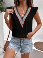 ♝◘▽  Elegant Women Blouse Tees 2023 Summer V-neck Lace Casual Solid Shirts Patchwork Sleeveless Top Lady Shirt S-XXXL