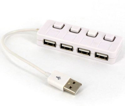 สีขาว4พอร์ต USB 2.0 Hub พร้อม Lit สวิตช์จ่ายไฟ,ฮับ USB USB Extension หนึ่งสำหรับสี่,Splitter สวิทช์อิสระ