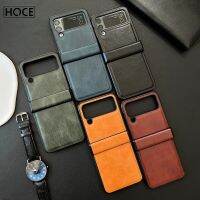 ?【Flip Case】HOCE หนังเครซีฮอร์สสามส่วนกรณีพับสำหรับ Samsung Z Flip3 Flip 4 5G บานพับป้องกันกรณีนุ่มสำหรับ Zflip3 Zflip4มือหนังสามส่วนฝาพับ Shell