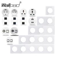 Wallpad L6 White Crystal Glass Wall Light Switch EU French Socket USB Charger RJ45 CAT6 Modules DIY Free Combination