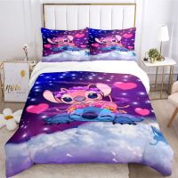 ☼ Disney Stitch Pattern Three Piece Bedding Set Fashion Article Children or Adults for Beds Quilt Covers Pillowcases