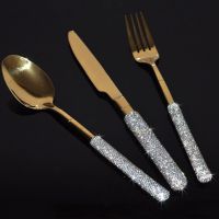 Dinnerware Set 3 Pieces Cutlery Set Stainless Steel Western Tableware Classic Dinner Set Knife Fork Manual Mosaic Rhinestones