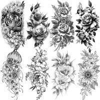 Realistic Black Rose Flower Temporary Tattoos Fake Waterproof Tatoo Body Art Arm Leg Floral Peony Bloosom Tattoo Stickers Makeup Stickers