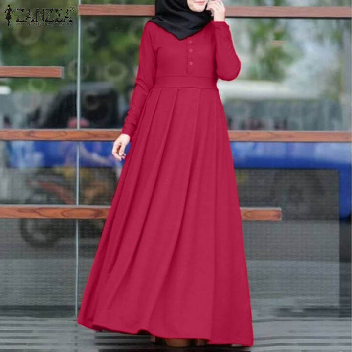 เคลียร์สต๊อกขาย-จัดส่งฟรี-fancystyle-zanzea-muslimah-ผู้หญิงมุสลิมเต็มแขน-abaya-maxi-dress-วินเทจคอกลมพรรคชุด-a-line