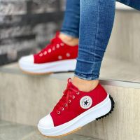 Avovi Women Sneakers Ladies Fashion Canvas Shoes Lace-up Platform Heel Sports Shoes