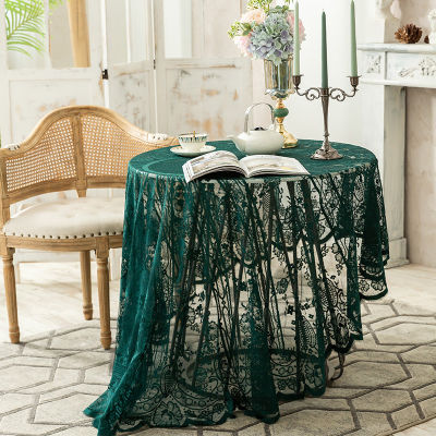 Ins Retro Green Lace Tablecloth Round Tea Table Cloth Cabinet Cover White Tablecloth Candlestick Cloth Fireplace Decorations