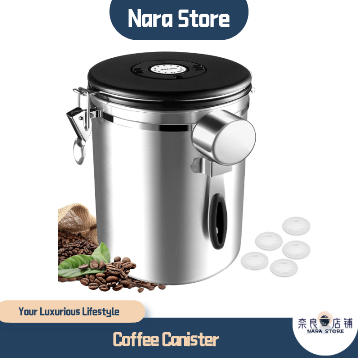 1.5l Airtight Coffee Stainless Steel Container, Coffee Storage Canister  With Measure Spoon For Coffee, Tea, Nuts Powder