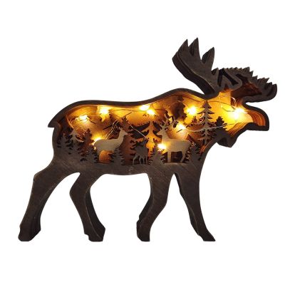 Forest Animal Wooden Home Ornament North American Multilayer Woodland Silhouette Decor with LED Light