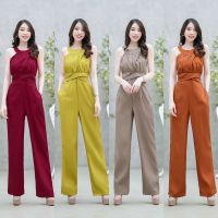 Jumpsuit จั้มสูทขายาวแขนกุดอกจีบ CL17686