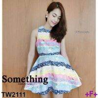 TW2111 เดรสแขนกุด ลายพลาสเทลสีสันสดใส Sleeveless dress with bright pastel prints