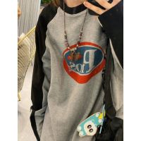 Deeptown Hippie Vintage Gray Hoodie Patchwork Harajuku Streetwear Oversize Loose Long Sleeve Tshirts Women Korean Fashion Tops