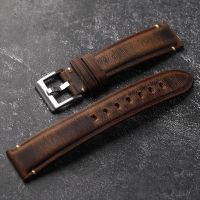 Handmade oily first-layer cowhide strap 18 20 22mm adapted to Laosuigui seagull seahorse brown leather strap 【JYUE】