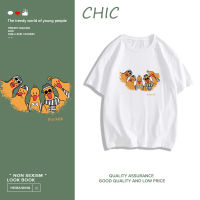 CHIC ผ้าฝ้ายแท้ เสื้อยืดแขนสั้นพิมพ์ลายการ์ตูนเป็ดที่สร้างสรรค์และสนุกสนาน สไตล์สบาย ๆ T0551