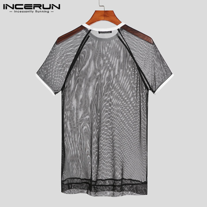 incerun-เสื้อเบลาส์แขนสั้นคอกลม-เสื้อผ้าลำลองสำหรับผู้ชายทรงพอดีตัว