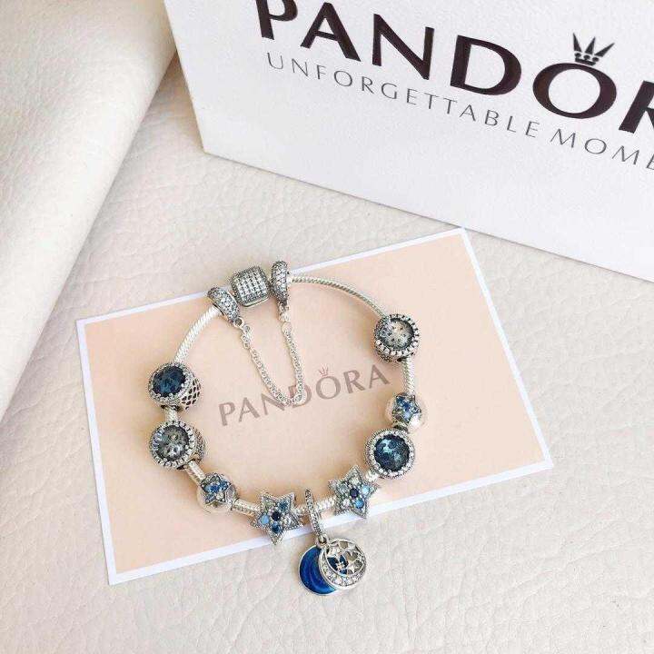 คลังสินค้าพร้อมแฟชั่นpandora-bracelet-canro-starryตาแมวสีฟ้าเงินสเตอร์ลิงสร้อยห่วงโซ่ลายกระดกงูหญิง