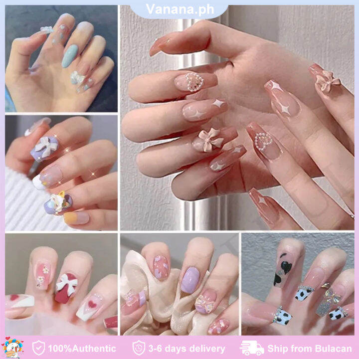 24pcs Fake Nails Set With Glue Long Nails Nail Beauty Wear Manicure DIY