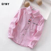 GFMY 2021 Spring 100 Oxford Textile Cotton Thick Full Sleeve Embroidered letters Solid color Black Blue Boys white Shirts