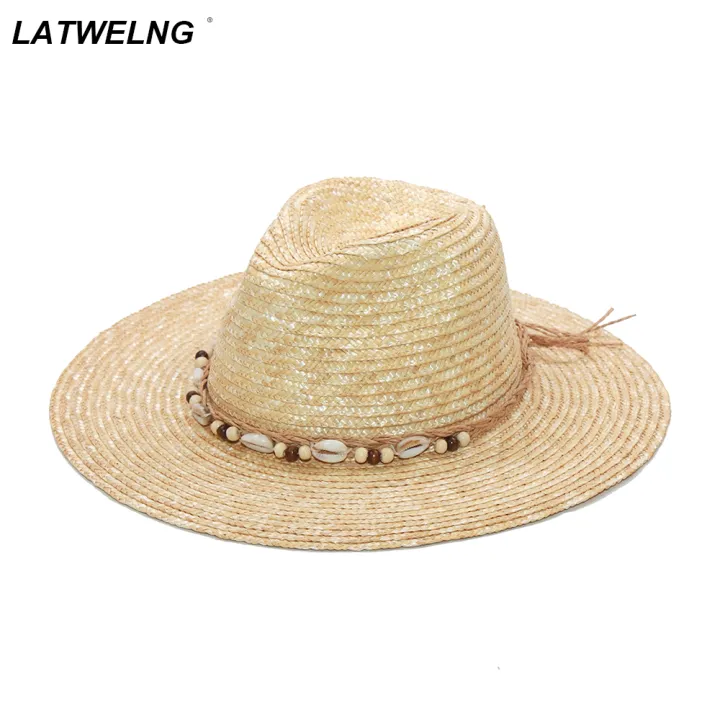 Female Shell Ribbon Straw Hats Handmade Panama Beach Hats Ladies Summer