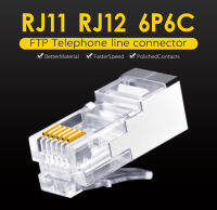 RJ12 6P6C ขั้วต่อสายศัพท์เคลือบทอง FTP ศัพท์หัวคริสตัลตัวยาวปลั๊กโมดูลาร์