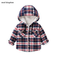 Mudkingdom Boys Shirts Hooded Winter Button Down Heavy Fleece Children Tops Fashion Plaid Kids Clothes for Boys Outerwear