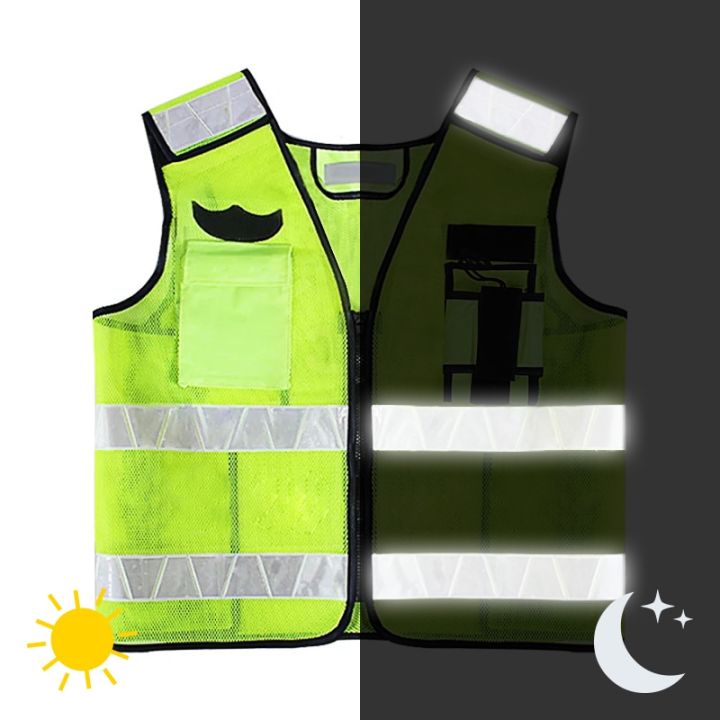 เสื้อกั๊กสะท้อนแสงมองเห็นง่ายบุรุษสำหรับคนงานก่อสร้างเสื้อกั๊กนิรภัยสำหรับนักวิ่งตอนกลางคืน