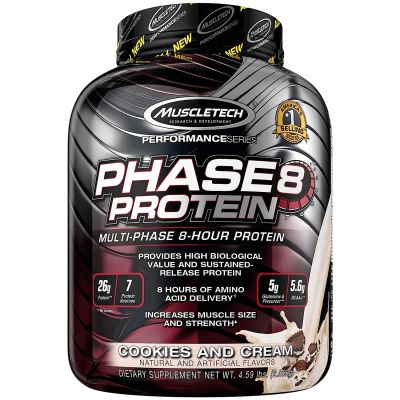 MuscleTech Phase8  (4.6 LBS) Whey Protein Powder Blend, Micellar Casein Sustained Release 8-Hour Protein Shake, 5.6g BCAA  5g GLUTAMINE เคซีน เวย์โปรตีน สร้างกล้ามเนื้อ