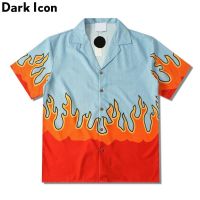 ✁▲☃ เสื้อเชิ้ตโปโล คอปกโปโล แบบบาง ลาย Dark Icon Flame สไตล์ฮาวาย แฟชั่นฤดูร้อน สําหรับผู้ชาย