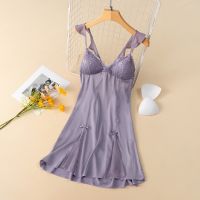 Sexy Chemise Nightgown Summer Women Sleepwear Gown Lingerie Suspender Nightdress Silky Satin Bathrobe Home Dress Lounge Wear