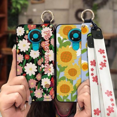 Anti-dust Anti-knock Phone Case For Nokia 3.4 painting flowers Lanyard Back Cover Silicone armor case cartoon Kickstand