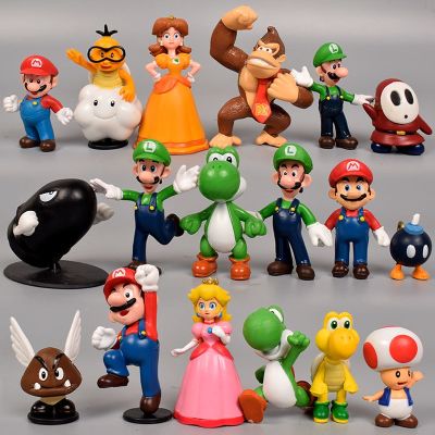 6ชิ้นกล่องสี Super Mario Bros PVC ตุ๊กตาขยับแขนขาได้ของเล่นตุ๊กตาโมเดลมีคาแรกเตอร์เกมหุ่นคอลเล็กชันเด็ก