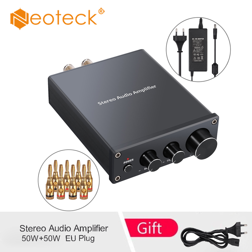 Neoteck Bluetooth 5.0 Stereo Audio Amplifier Receiver 2 Channel Mini Hi-Fi Class D Integrated Amp Digital Power Amplifier with Bass and Treble Control for Home Speakers 100W 100W
