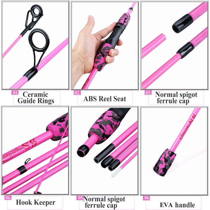 sougayilang-yellow-pink-black-5-section-travel-fishing-rod-ultralight-eva-handle-spinning-casting-fishing-rod-fishing-tackle