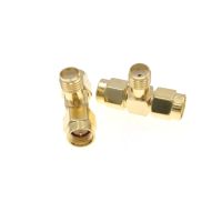 T Type SMA Female Jack To 2 Dual (Two) SMA Male Plug RF Coaxial Connector 3 Way Splitter Antenna Converter GoldPlated Brass