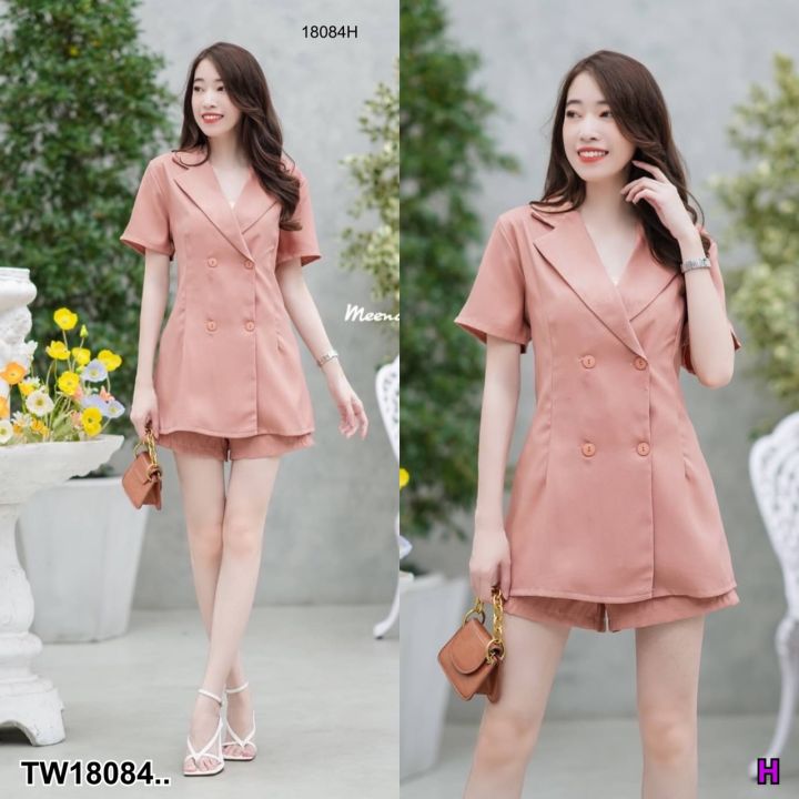 tw18084-set-2-ชิ้น-เสื้อปกสูทเทเลอร์-กางเกงขาสั้น