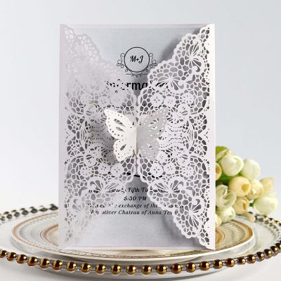 50pcs Butterfly Hollow Laser Cut Wedding Invitation Card Covers Customized Birthday Engagement Wedding Decoration Party Supplies