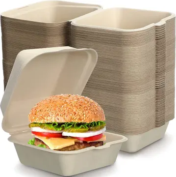 50pcs 6*6 Inch Hinged Lid Takeout Food Containers, Disposable Burger Box,  Salad, Cake, Sandwich Takeaway Box