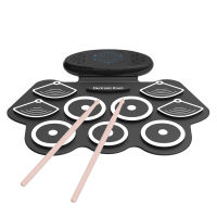 Portable 9 Pads Electronic Drum Set Roll Up Silicone Practice Drum Pad Built-in 2 Speakers Stereo Rechargeable Multifunction Tabletop Drum Support Recording Function/ Audio Input/ MIDI Output