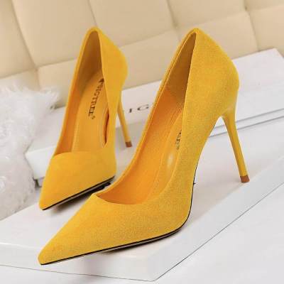 รองเท้าส้นสูงแฟชั่น3.54นิ้วสำหรับผู้หญิง,ใหม่รองเท้าส้นเข็มสีเหลืองสำหรับผู้หญิงรองเท้าส้นสูงใส่ไปงานเลี้ยงลำลองขนาดใหญ่34-43