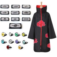 3pcsset Anime Narutos Ninja Cosplay Costume Props Akatsuki Cloak Ring Headband Itachi Accessories Toy Halloween Costume for Men