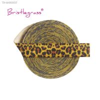 ✹ BRISTLEGRASS 2 5 10 Yard 5/8 15mm Yellow Leopard Print FOE Fold Over Elastics Spandex Satin Bands Hair Tie Headband Sewing Trim