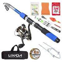 ETXLixada Fishing Tackle Set with 2.1m Telescopic Fiberglass Fishing Sea Rod Spinning Fishing Reel Fishing Baits Hooks Fishing Bag