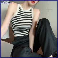 We[love] ฤดูร้อนลายถักผู้หญิงรอบคอแขนกุด Slim Crop TOP