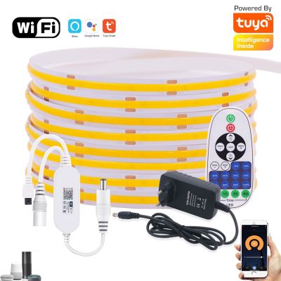 12V Wifi LED COB Strip Light Dimmable Power Kit US EU UK Remote Control 320LED 528LED 384LED Linear Lighting Flexible Led Tape