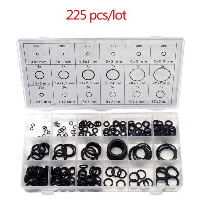 ยางโอริง 225pcs O-Ring Assortment Nitrile Rubber Washer Seals NBR Kit 18 Sizes in Black with a Re-Sealable Plastic Box