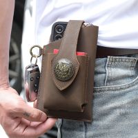 Vintage Leather Waist Bag Cellphone Loop Holster Mens Belt Bag Phone Pouch Wallet Phone Case for IPhone Samsung Huawei General Running Belt