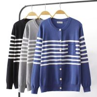 【มีไซส์ใหญ่】Plus Size Womens XL-4XL Long Sleeved Button Up Cardigans Oversized Striped Spring Autumn Female Outerwear