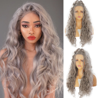 Charisma Sliver Grey Long Curly Wig High Temperature Hair Synthetic Lace Front Wig With Natural Hairline Wigs For Women Gift ของขวัญ ของขวัญ